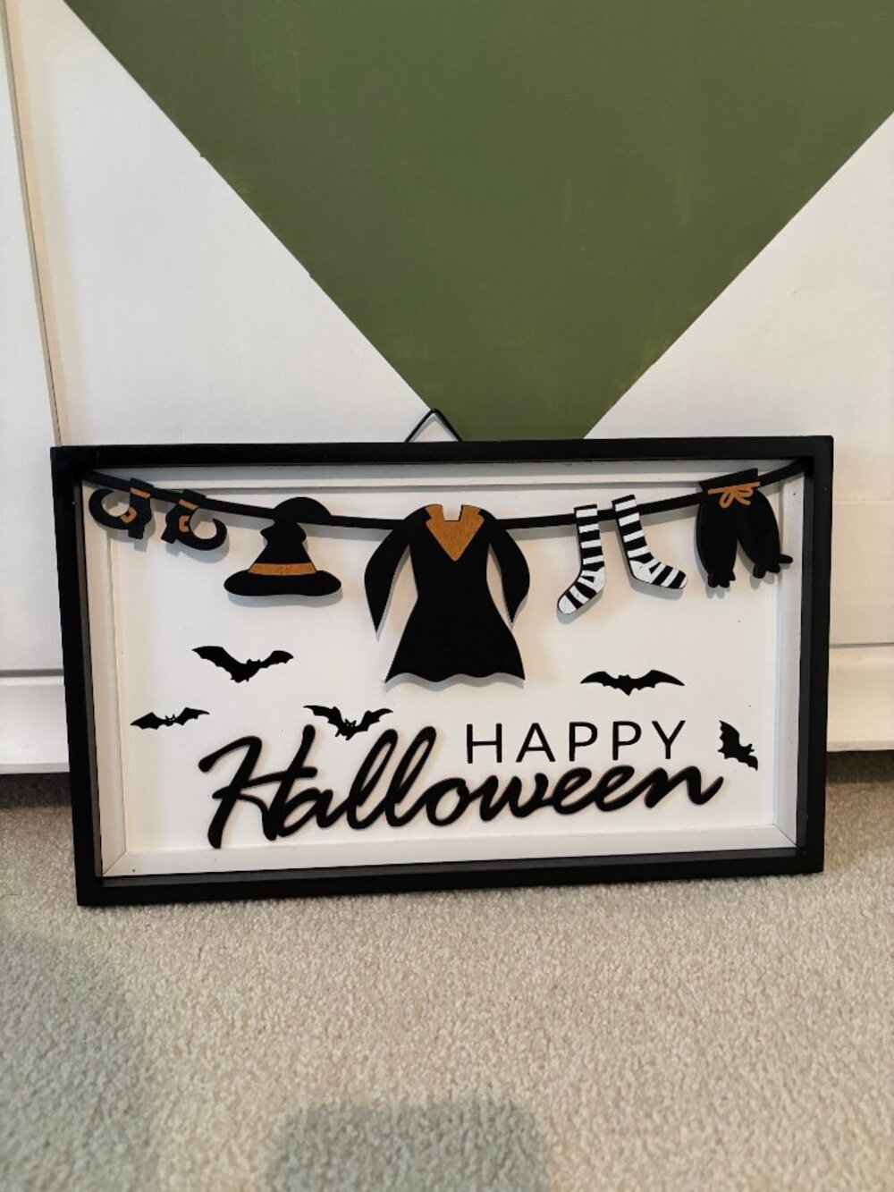 NWOT! Michael's Black/White/Orange Witch Laundry Line Halloween Wooden Sign